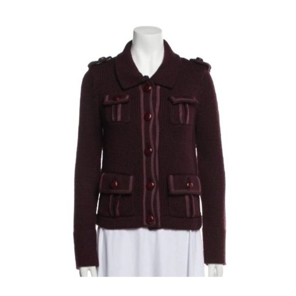 Marc Jacobs Wool Knit Utility Jacket Burgundy Pointed Collar Pockets XS Button U - Picture 11 of 11